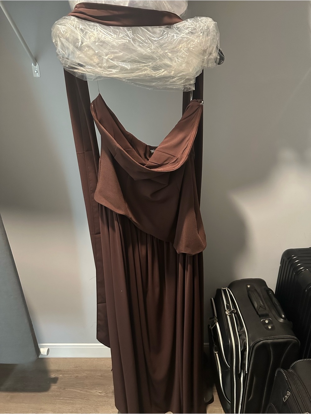 BABYBOO Brown Draped Maxi Dress with Scarf- Women